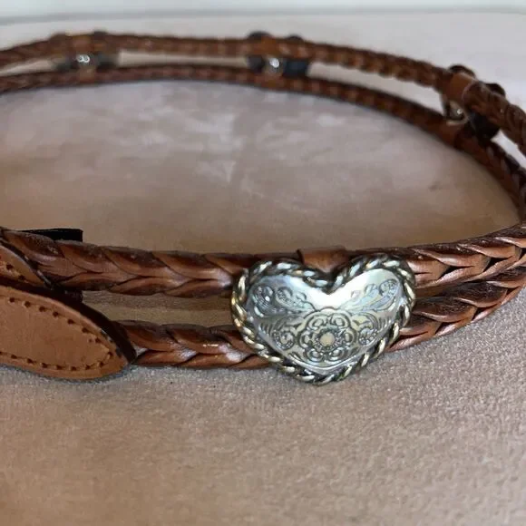 Brighton Double Braided Cowgirl Leather Belt Silver Heart Concho 71706 Size 30 - Picture 9 of 12